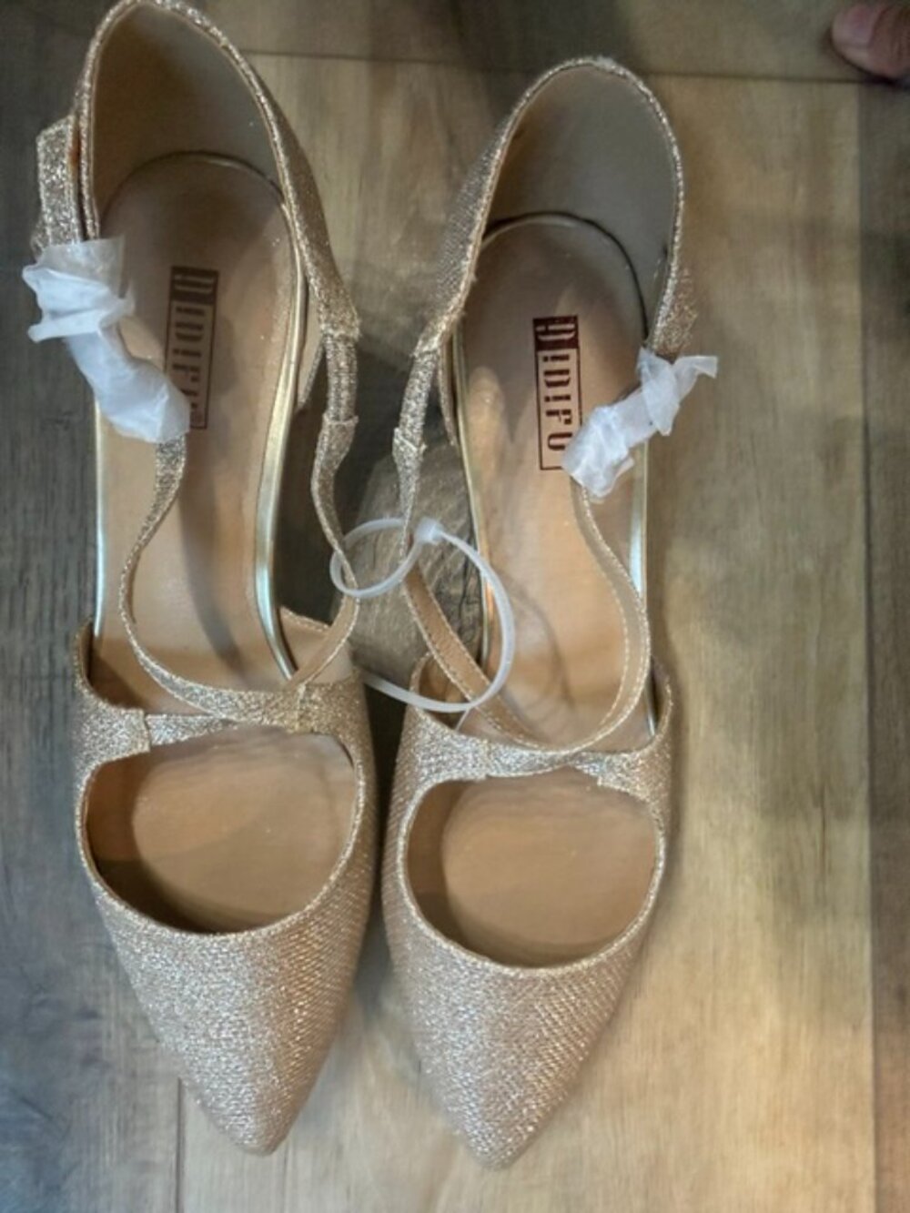 NEW Gold Glitter Block Heels with Ankle Strap Women Sz. 10